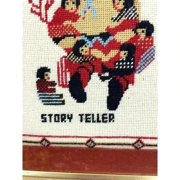 VTG 80's Storyteller Southwestern Crewel Embroidered Framed Wall Art 12"x 15.5" - Picture 7 of 11